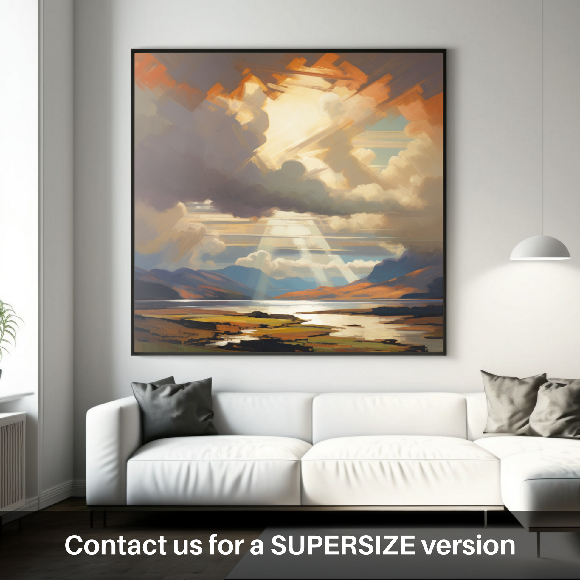 Huge supersize print of Sun rays through clouds above Loch Lomond