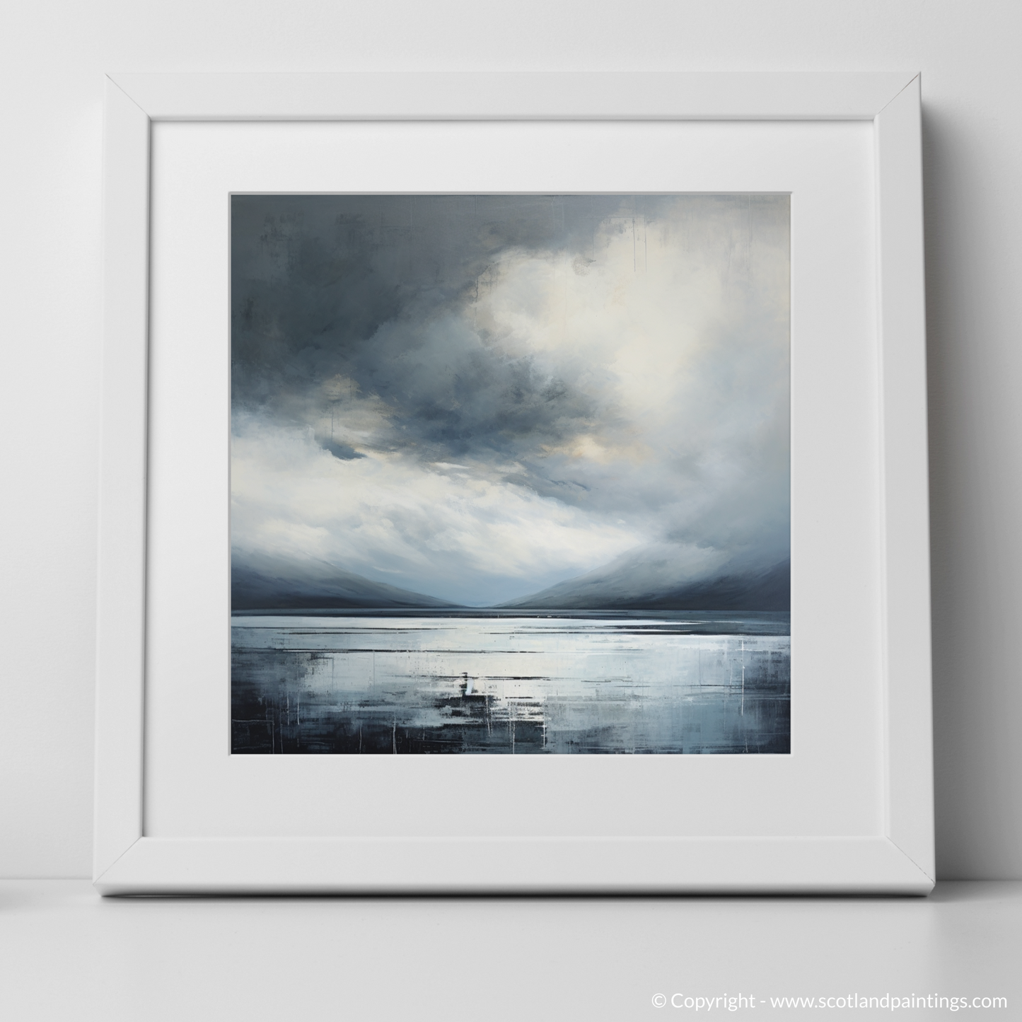 Art Print of Storm clouds above Loch Lomond with a white frame