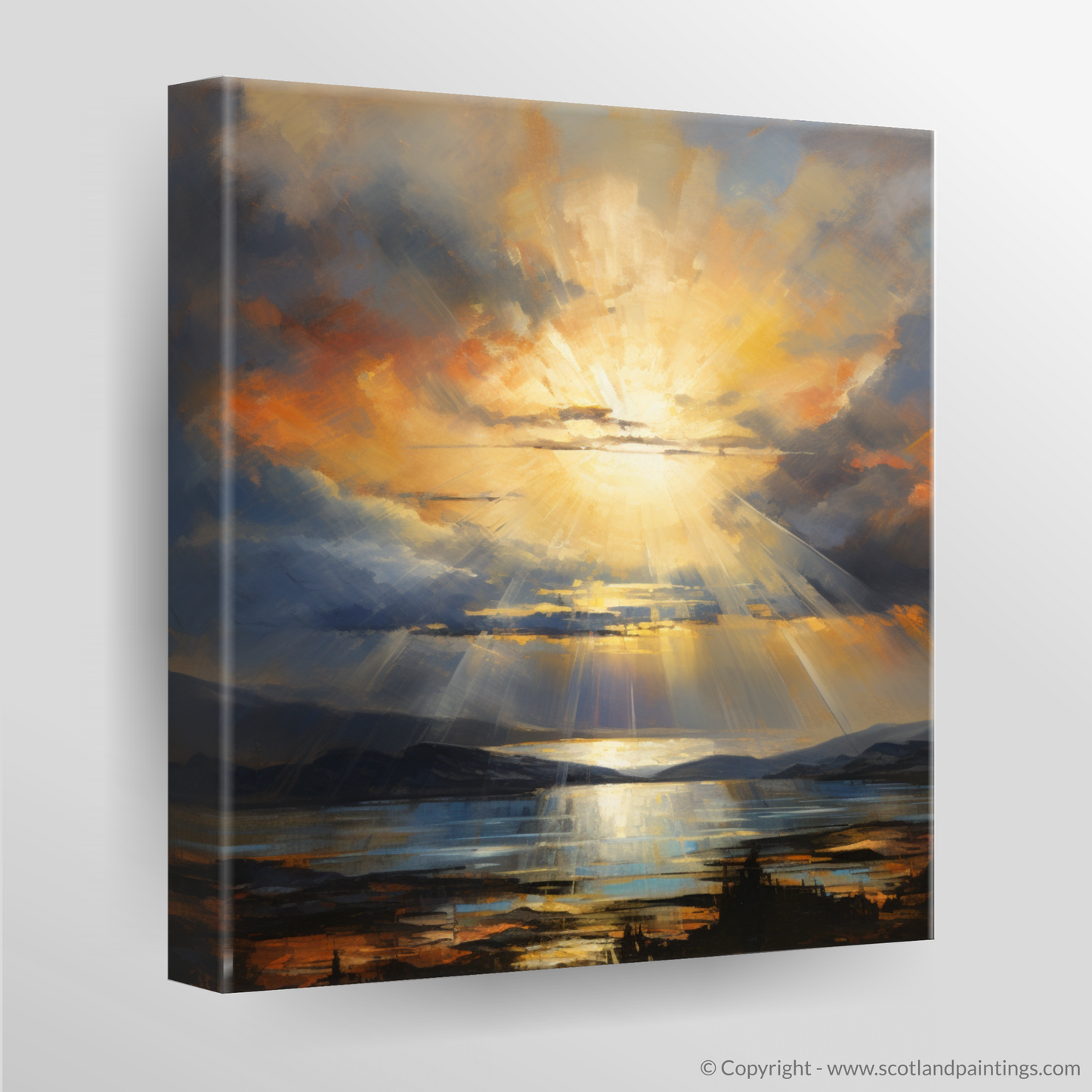 Canvas Print of Crepuscular rays above Loch Lomond