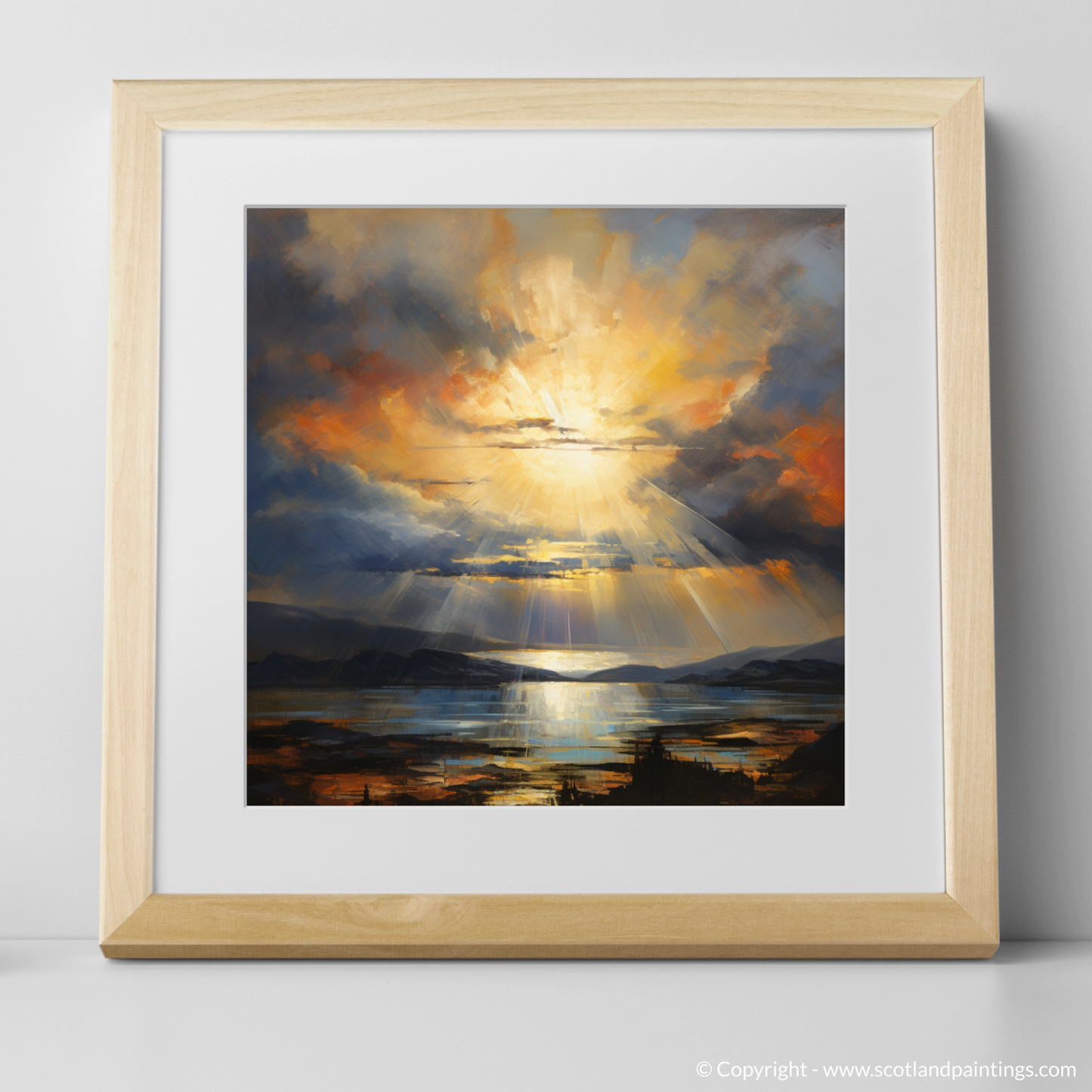 Art Print of Crepuscular rays above Loch Lomond with a natural frame