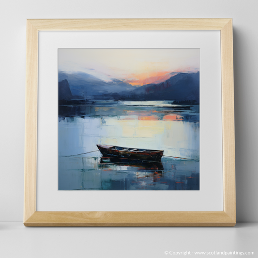 Art Print of Lone rowboat on Loch Lomond at dusk with a natural frame