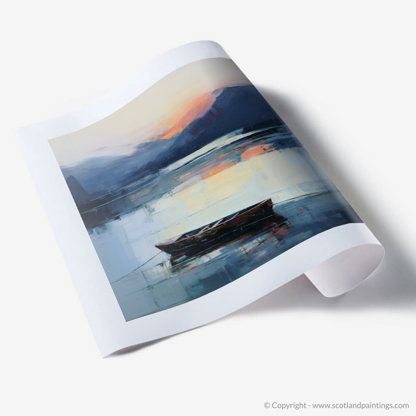 Art Print of Lone rowboat on Loch Lomond at dusk