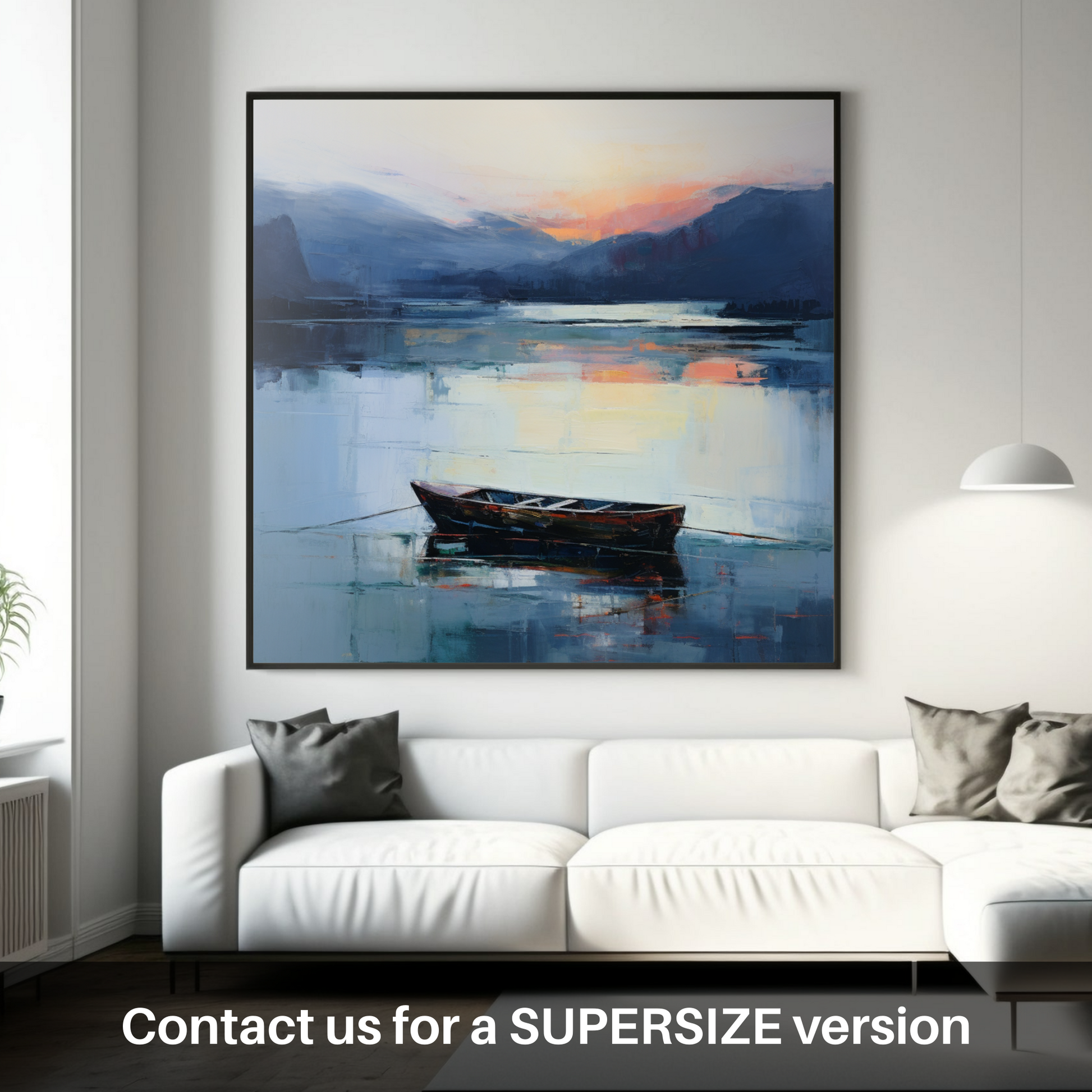 Huge supersize print of Lone rowboat on Loch Lomond at dusk