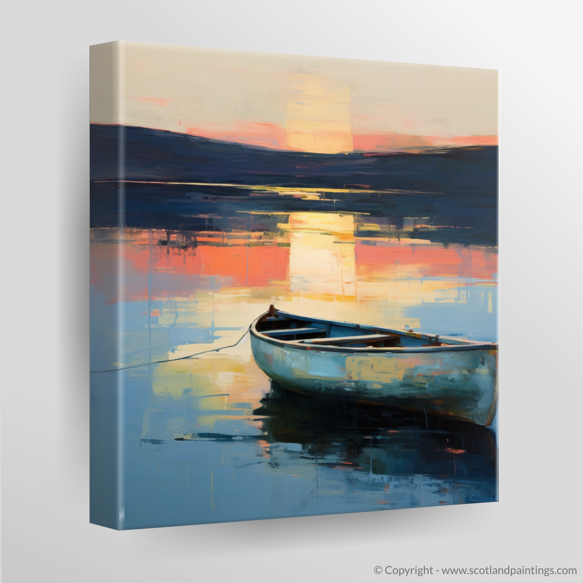 Canvas Print of Lone rowboat on Loch Lomond at dusk