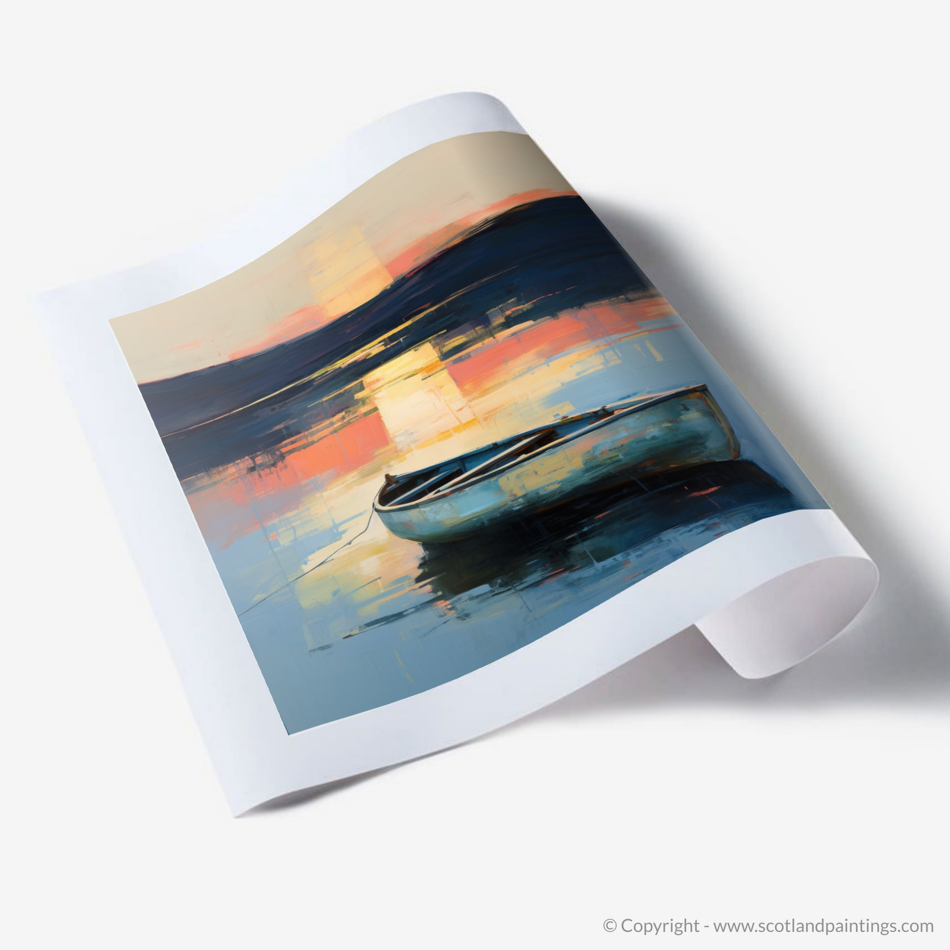 Art Print of Lone rowboat on Loch Lomond at dusk