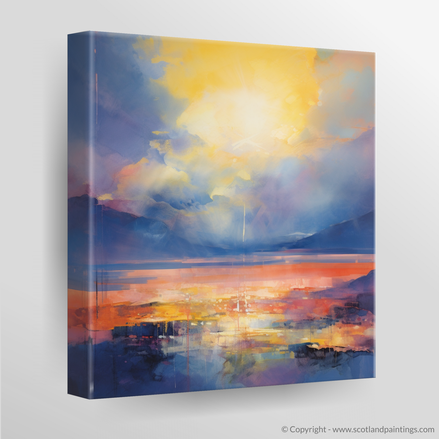 Painting and Art Print of Crepuscular rays above Loch Lomond. Crepuscular Radiance over Loch Lomond.