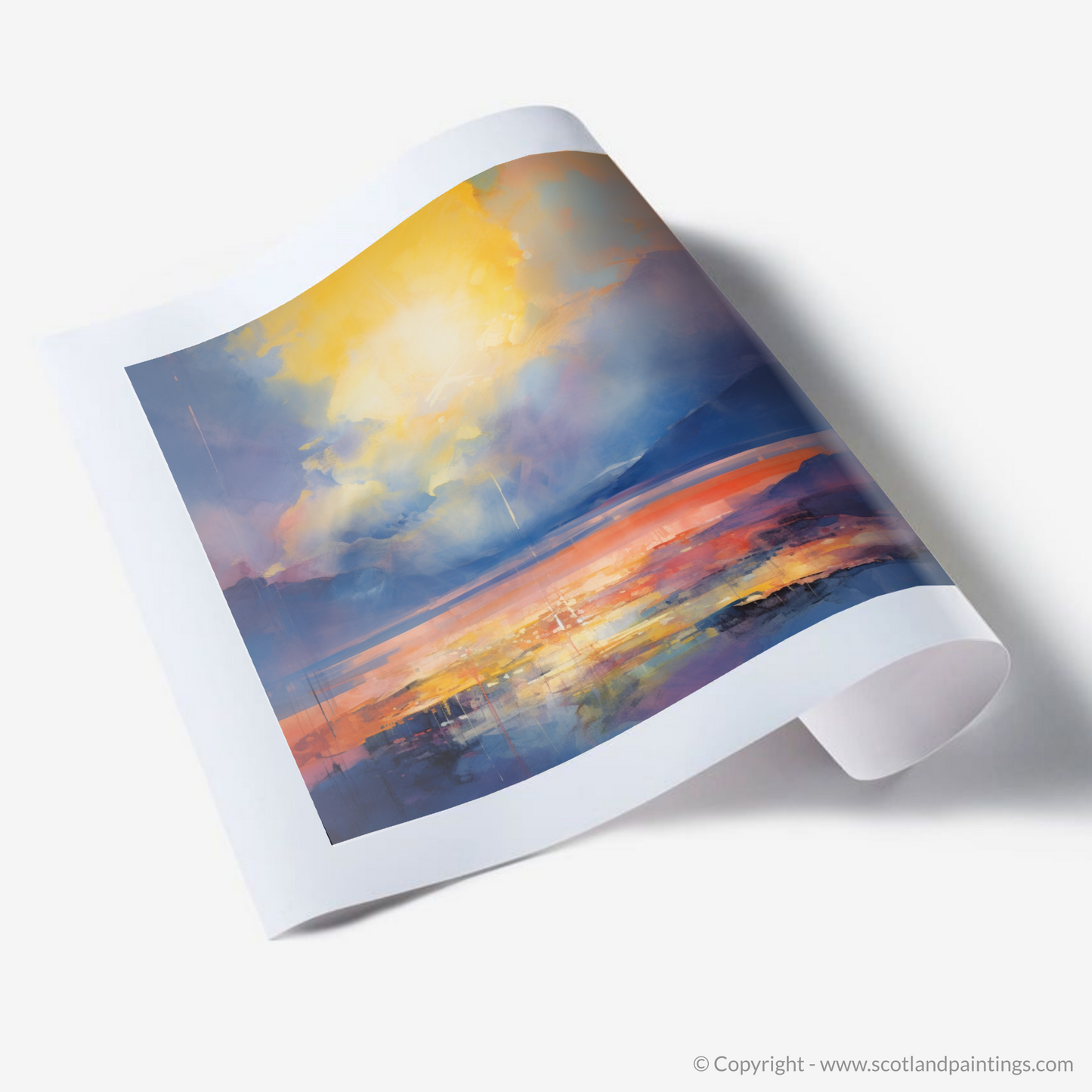 Painting and Art Print of Crepuscular rays above Loch Lomond. Crepuscular Radiance over Loch Lomond.