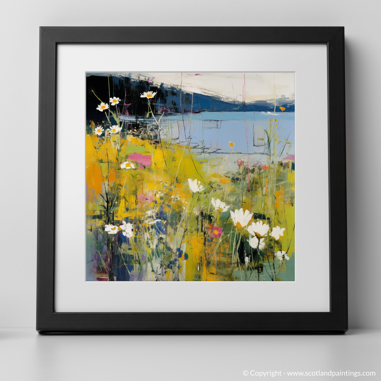 Art Print of Wildflowers by Loch Lomond with a black frame