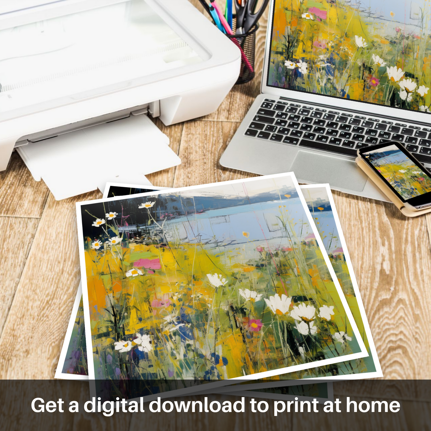 Downloadable and printable picture of Wildflowers by Loch Lomond