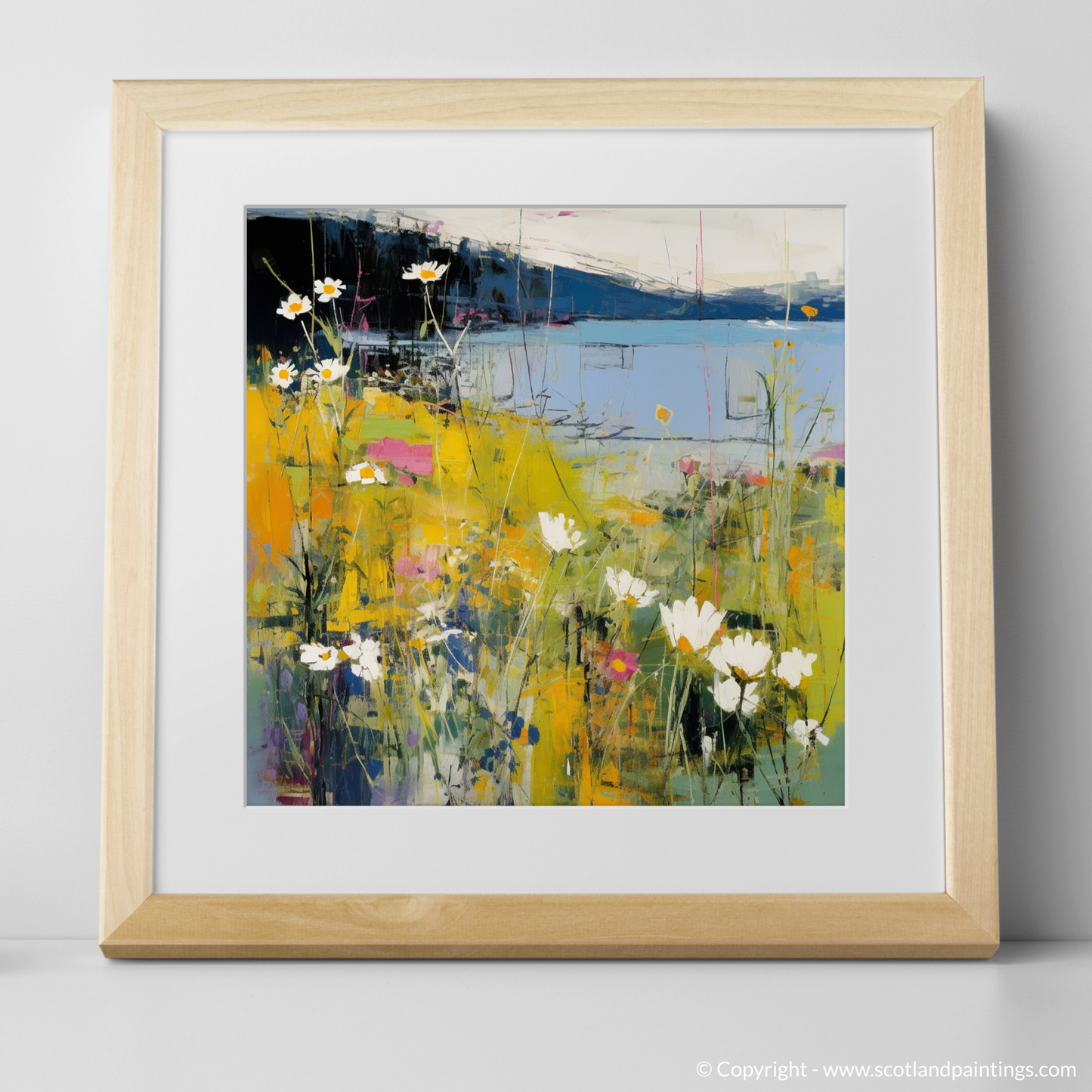 Art Print of Wildflowers by Loch Lomond with a natural frame