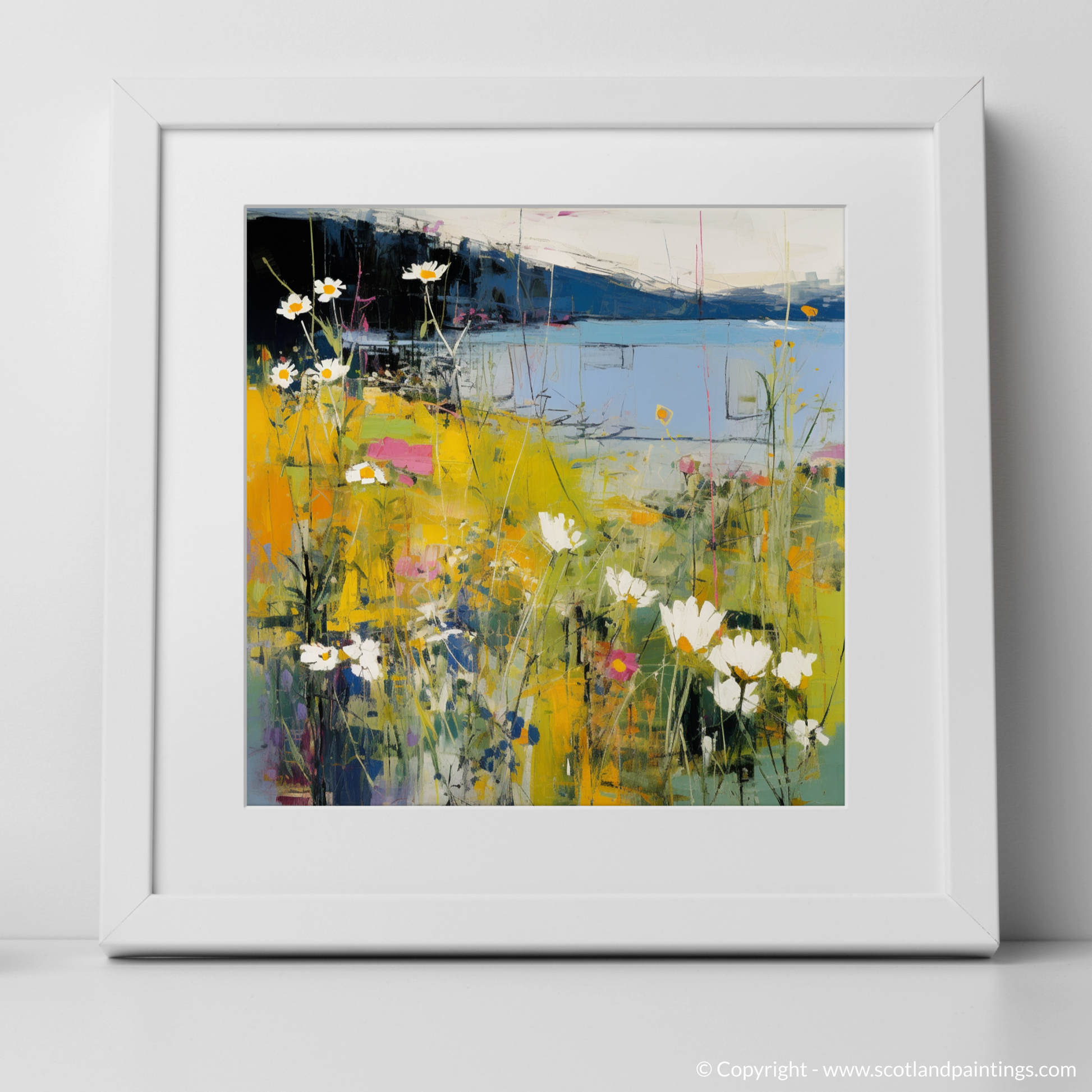 Art Print of Wildflowers by Loch Lomond with a white frame