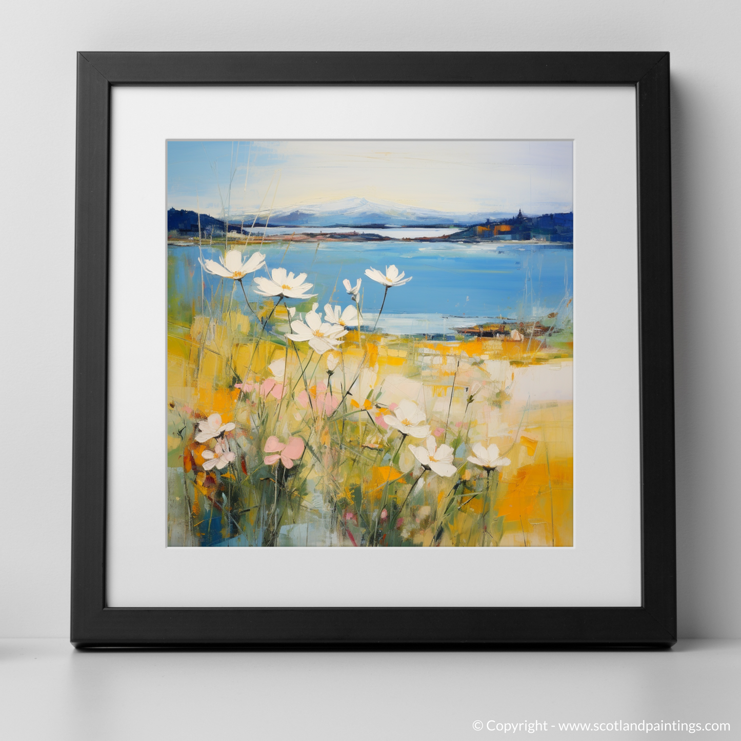 Art Print of Wildflowers by Loch Lomond with a black frame