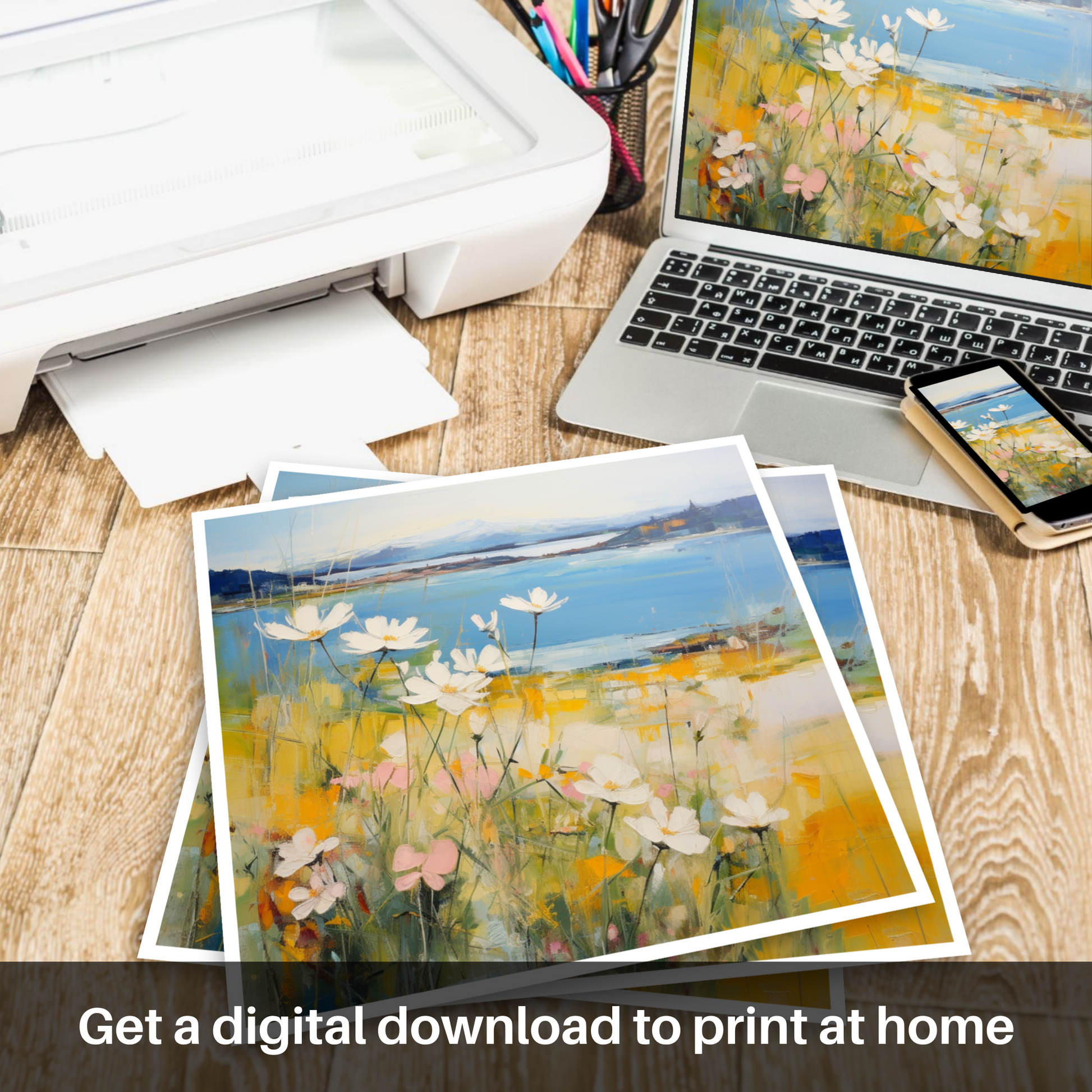 Downloadable and printable picture of Wildflowers by Loch Lomond