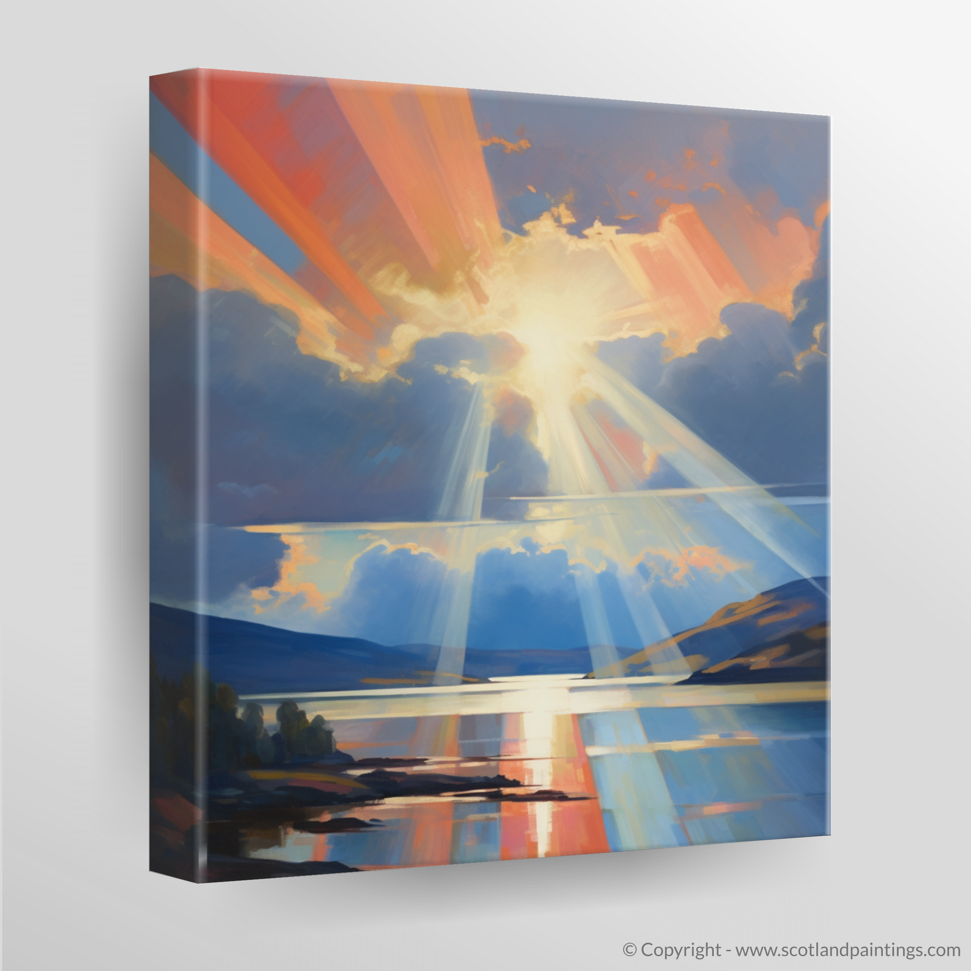 Canvas Print of Crepuscular rays above Loch Lomond