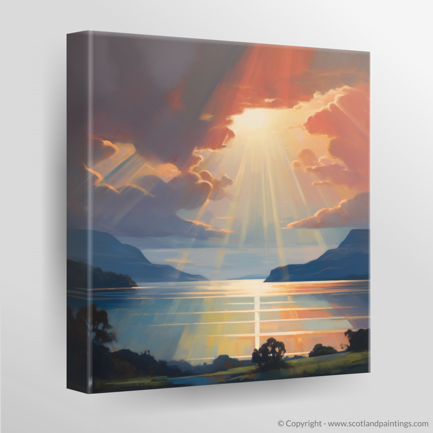 Canvas Print of Crepuscular rays above Loch Lomond