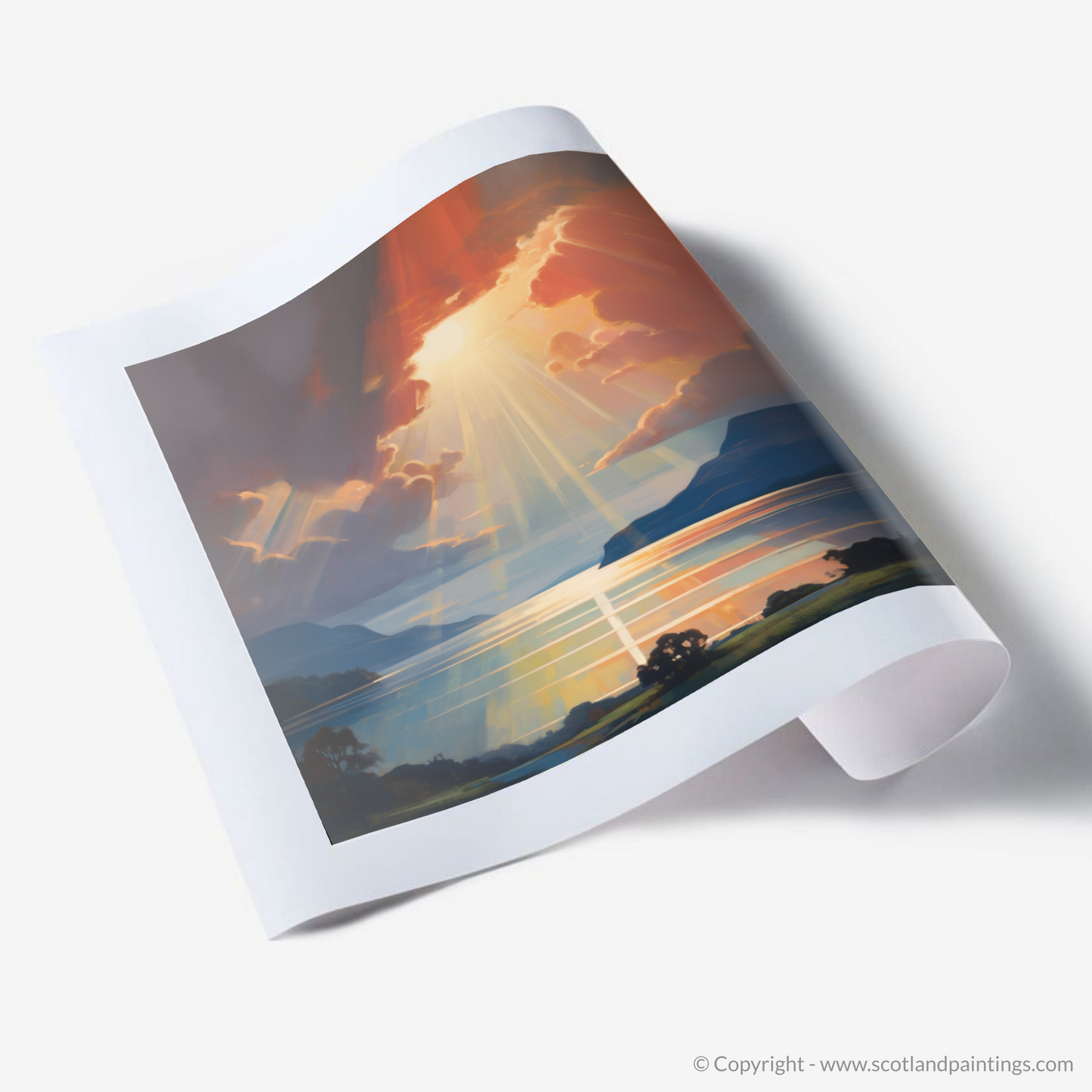 Art Print of Crepuscular rays above Loch Lomond