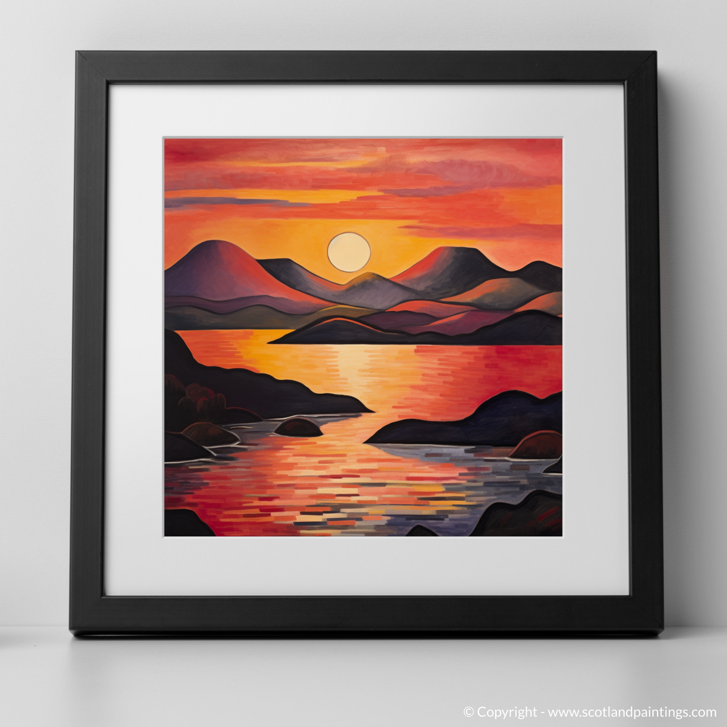 Art Print of Sunset over Loch Lomond with a black frame