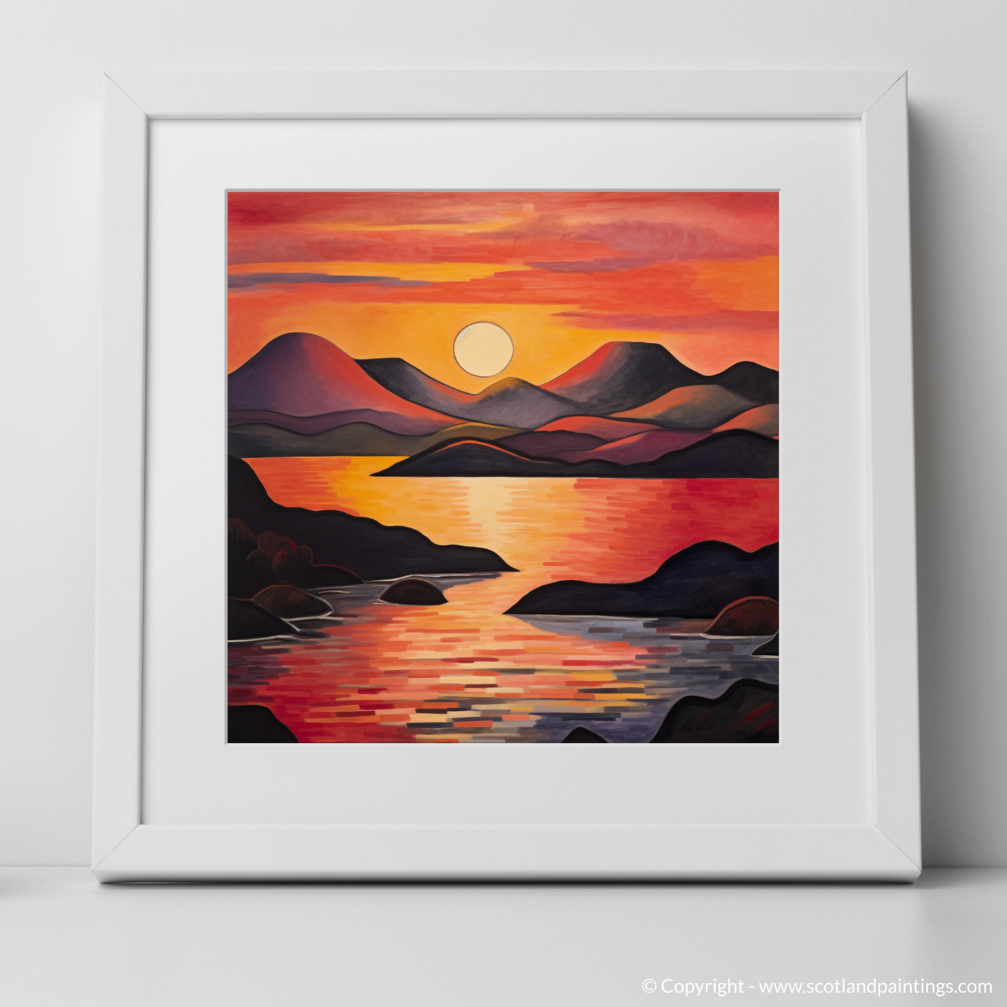 Art Print of Sunset over Loch Lomond with a white frame