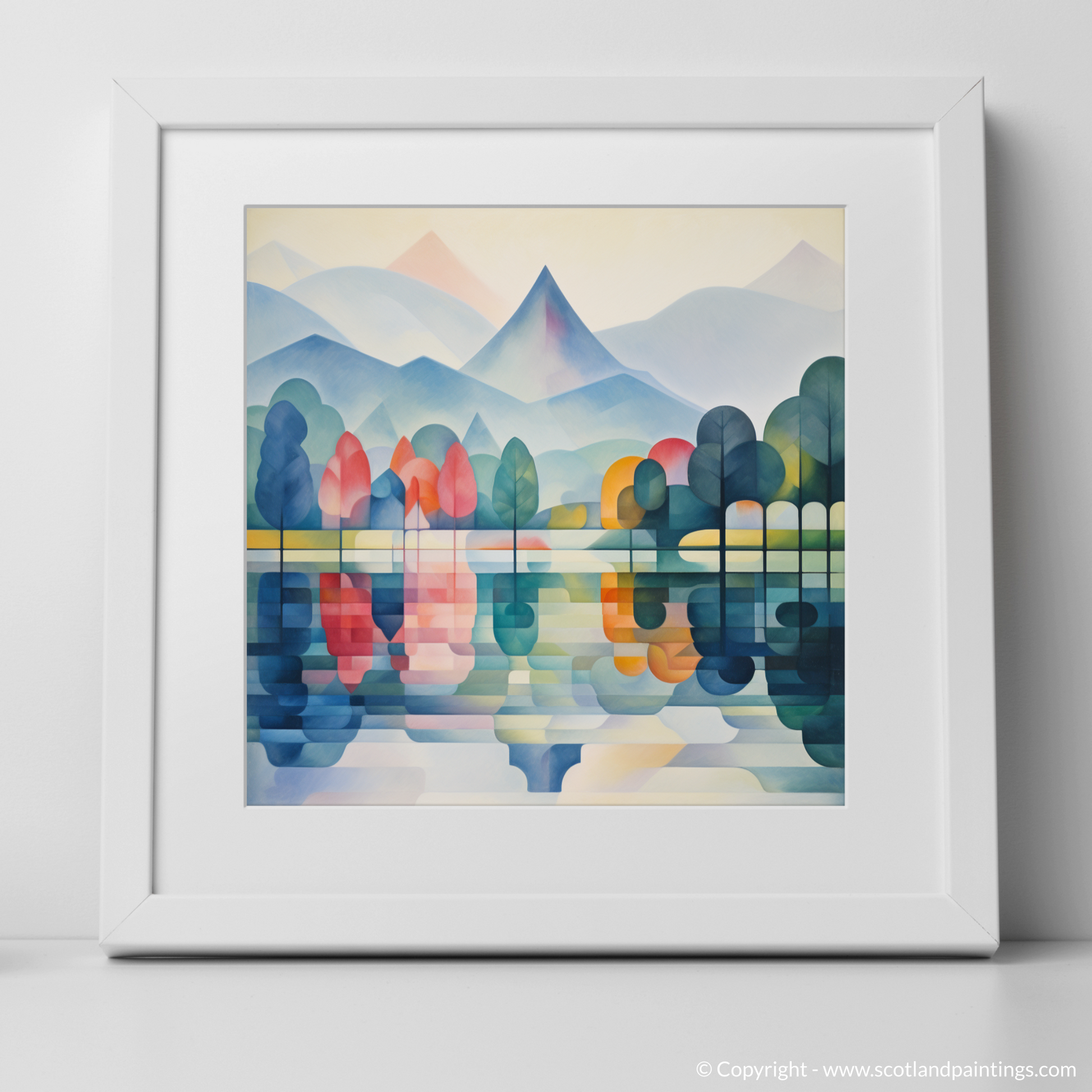 Art Print of Misty morning on Loch Lomond with a white frame