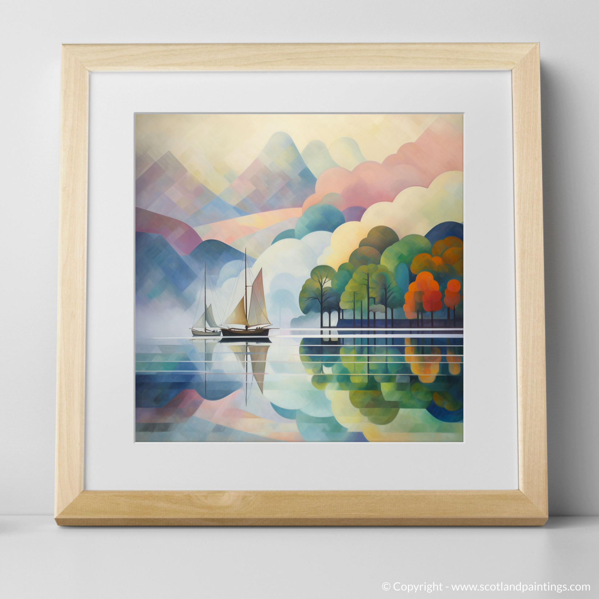 Art Print of Misty morning on Loch Lomond with a natural frame