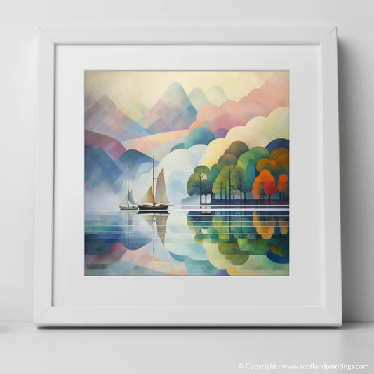 Art Print of Misty morning on Loch Lomond with a white frame