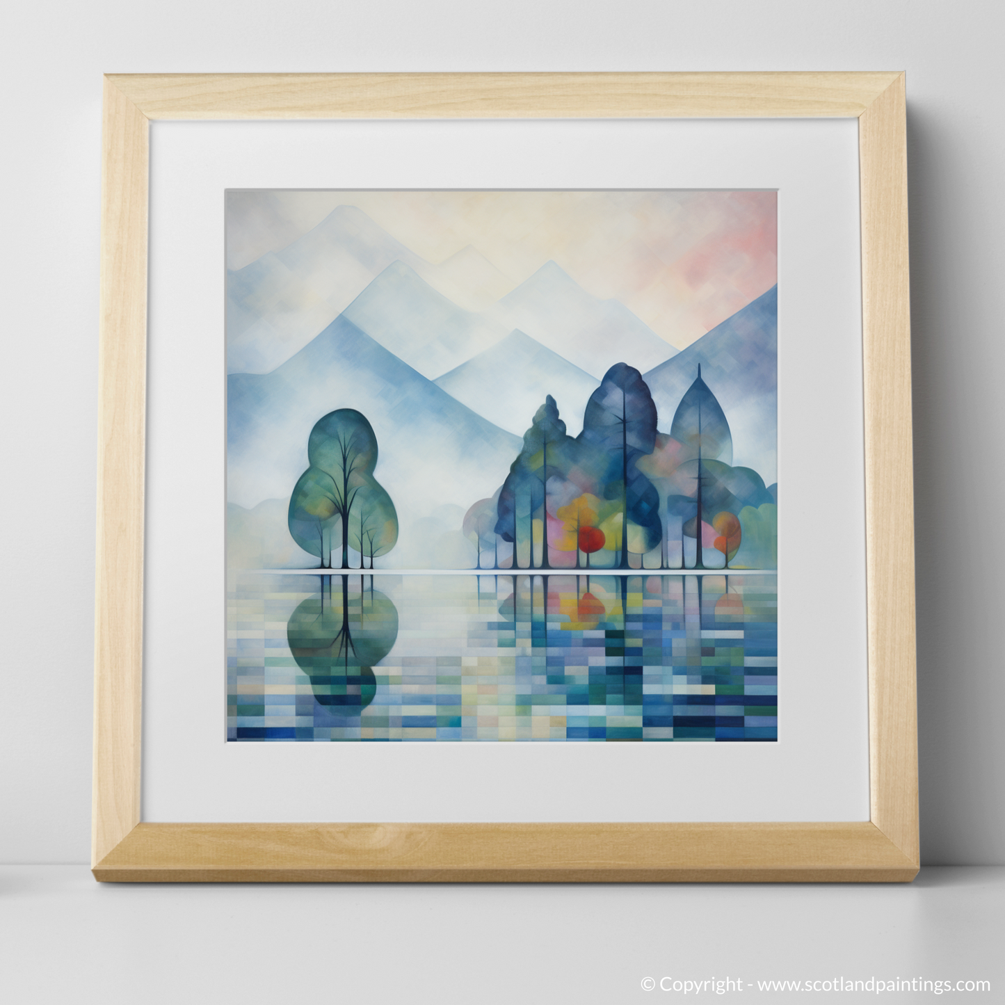 Art Print of Misty morning on Loch Lomond with a natural frame