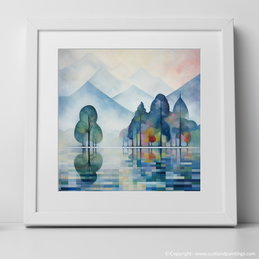 Art Print of Misty morning on Loch Lomond with a white frame