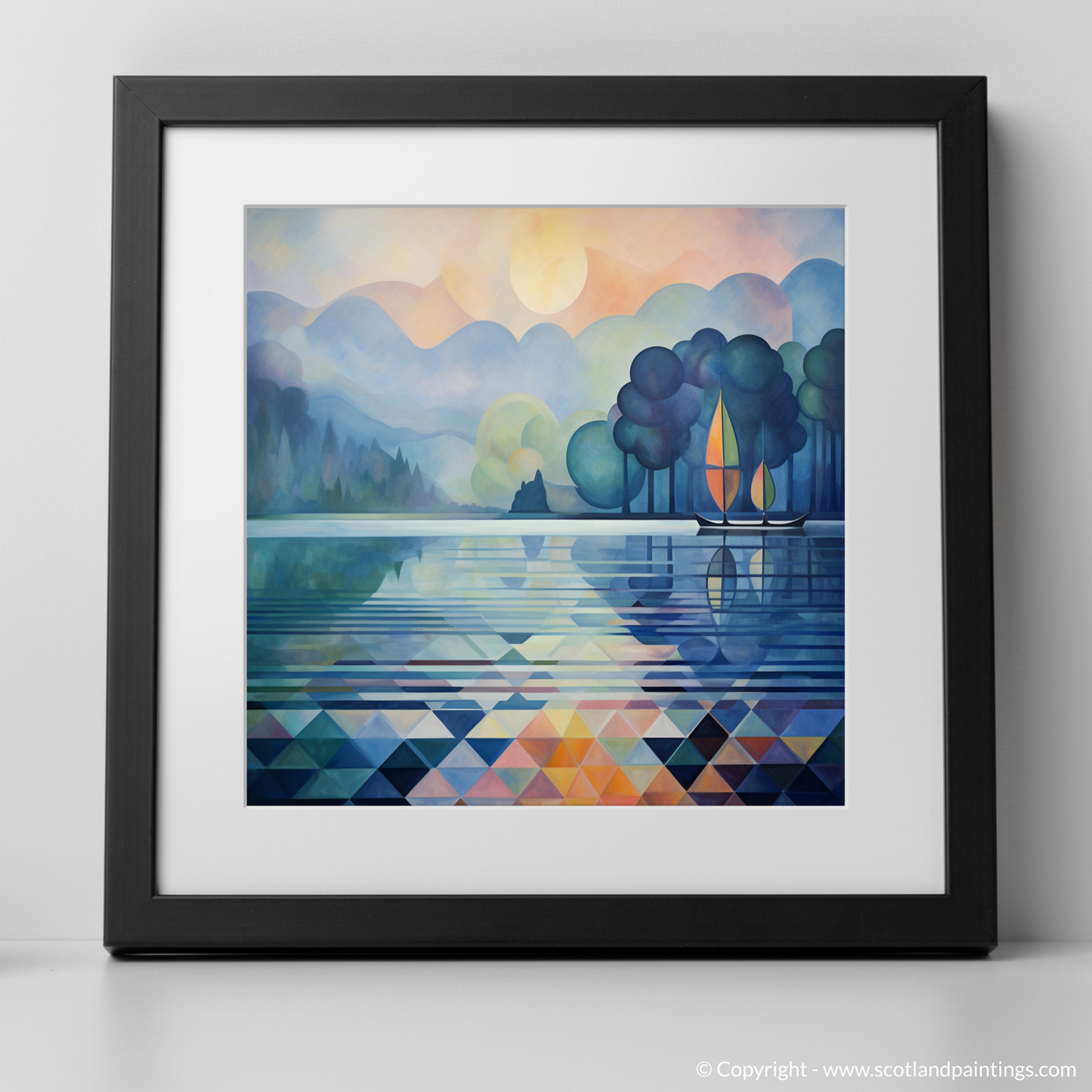 Painting and Art Print of Misty morning on Loch Lomond. Misty Mornings at Loch Lomond: An Abstract Panorama.