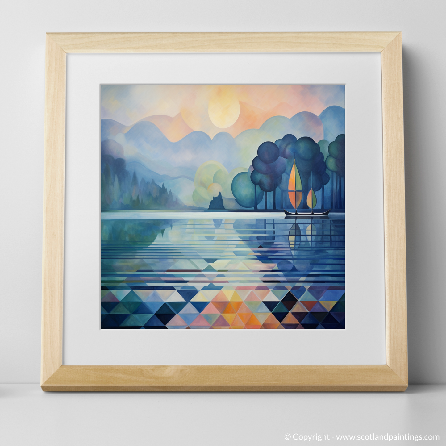 Painting and Art Print of Misty morning on Loch Lomond. Misty Mornings at Loch Lomond: An Abstract Panorama.