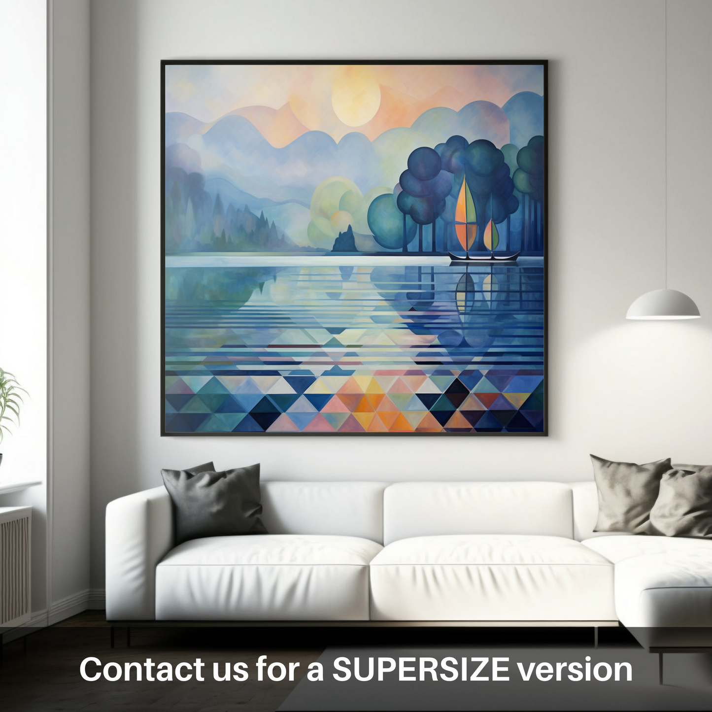 Painting and Art Print of Misty morning on Loch Lomond. Misty Mornings at Loch Lomond: An Abstract Panorama.