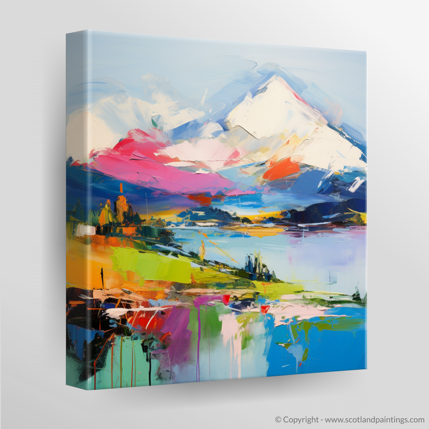 Canvas Print of Snow-capped peaks overlooking Loch Lomond