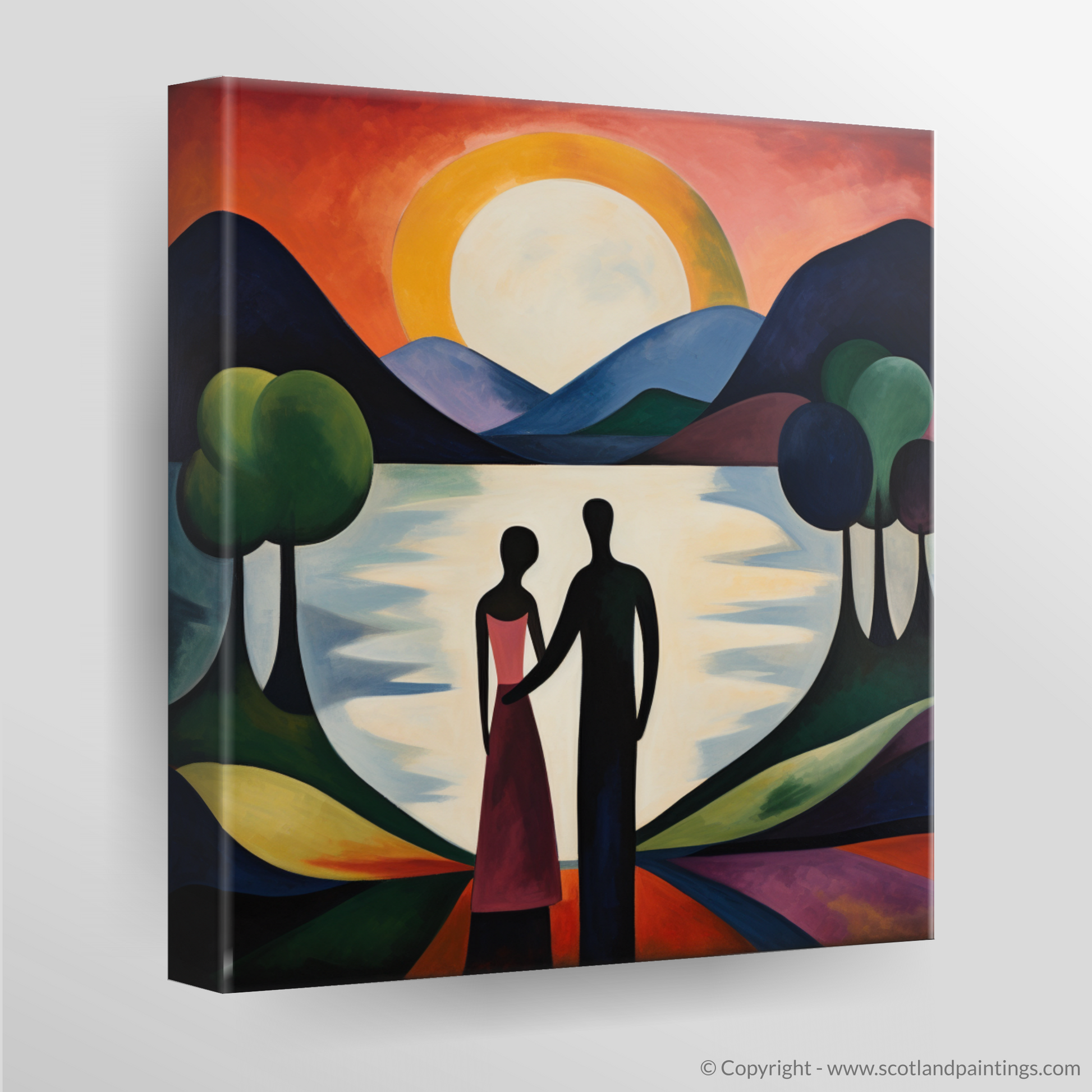 Canvas Print of A couple holding hands looking out on Loch Lomond