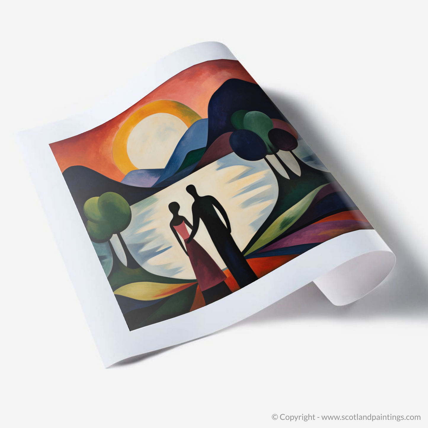 Art Print of A couple holding hands looking out on Loch Lomond