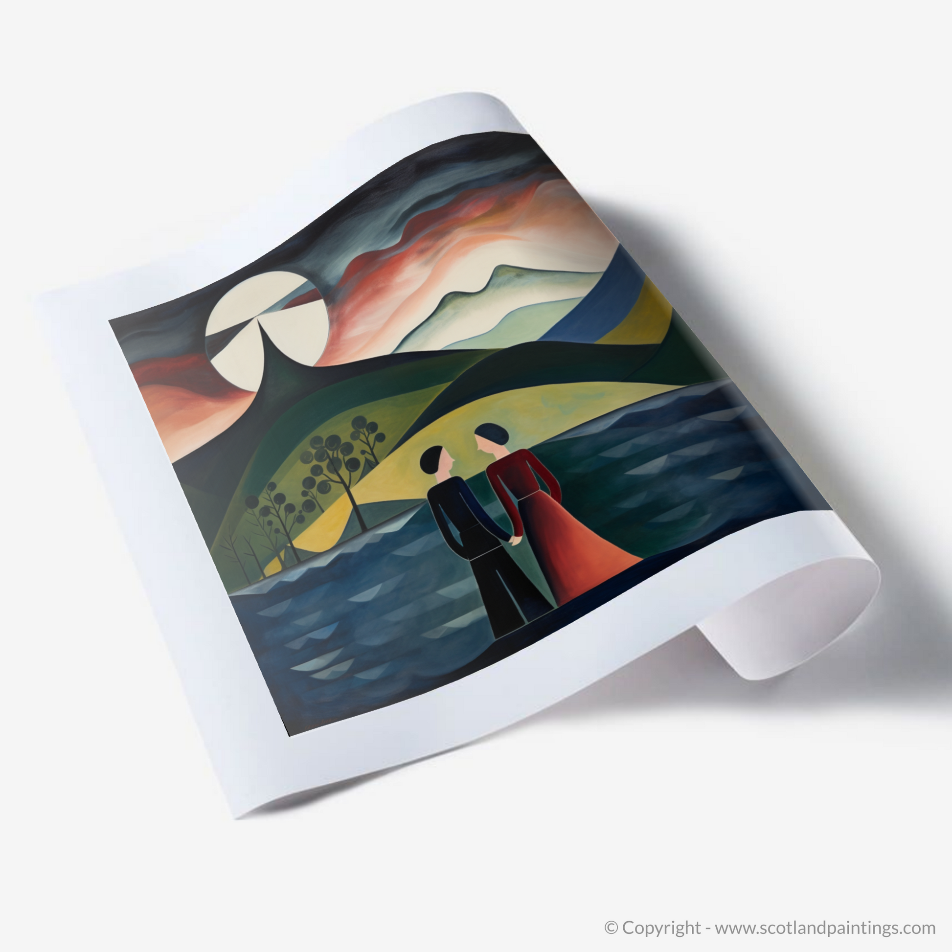 Art Print of A couple holding hands looking out on Loch Lomond