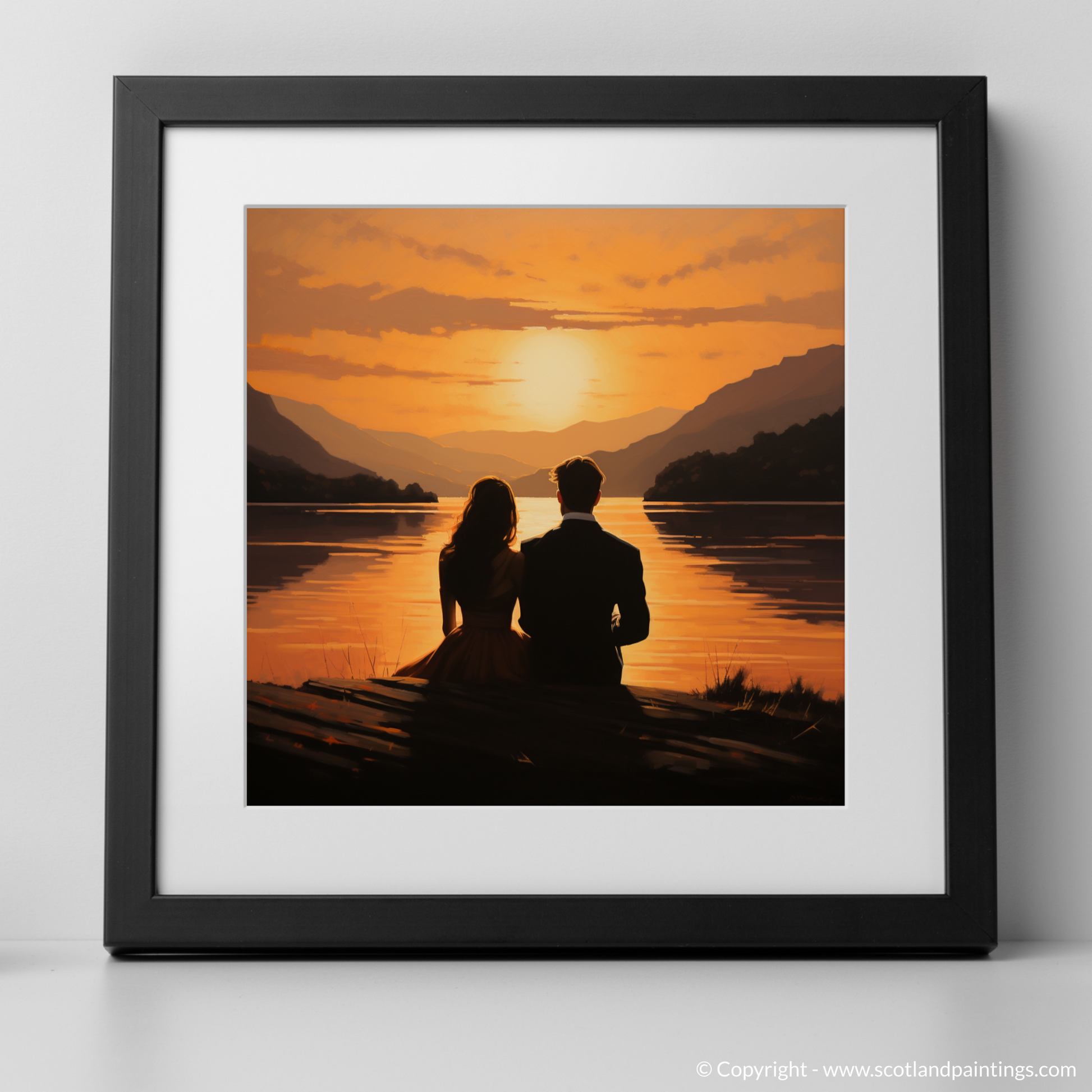 Art Print of Sunset over Loch Lomond with a black frame