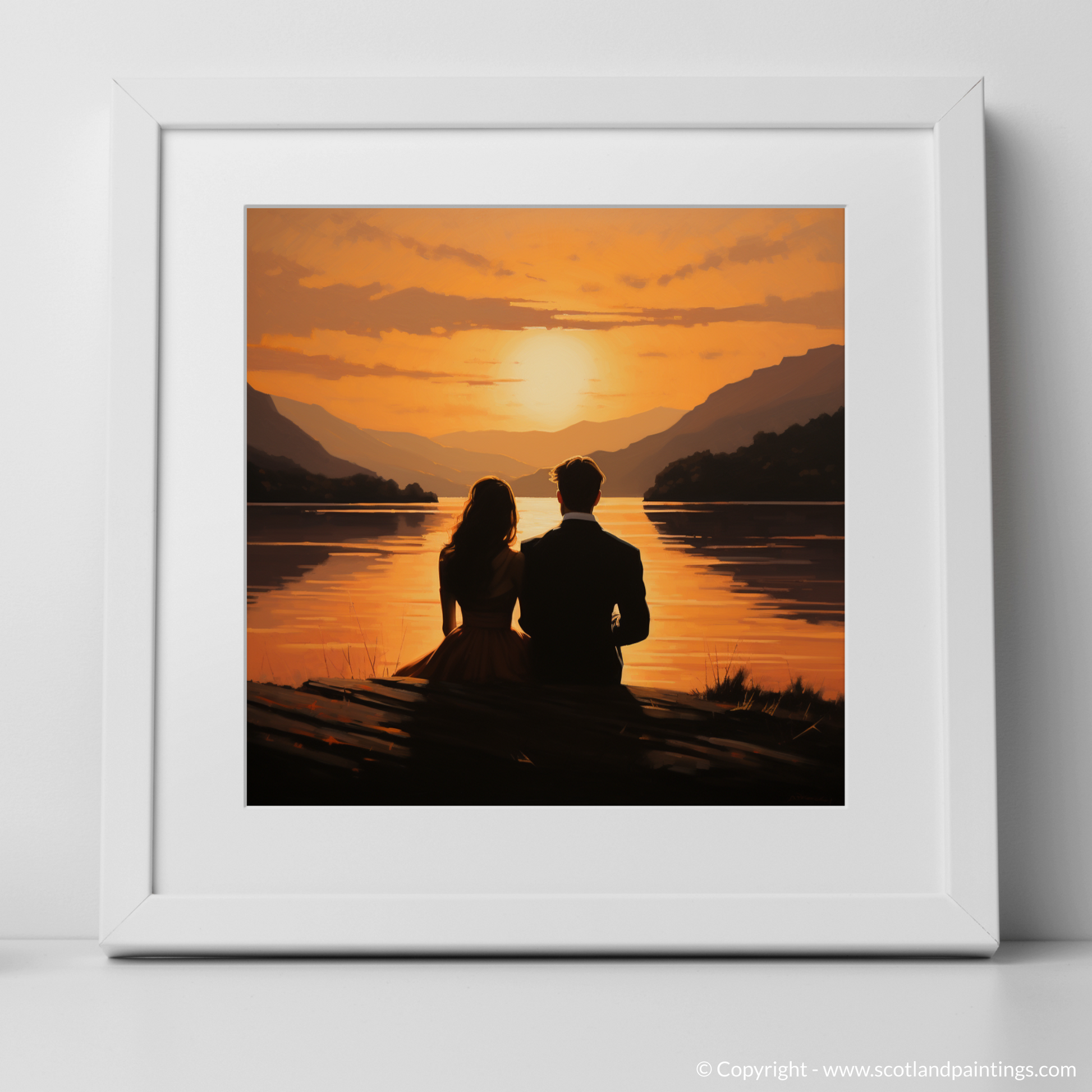 Art Print of Sunset over Loch Lomond with a white frame