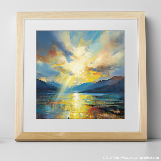 Art Print of Sun rays through clouds above Loch Lomond with a natural frame