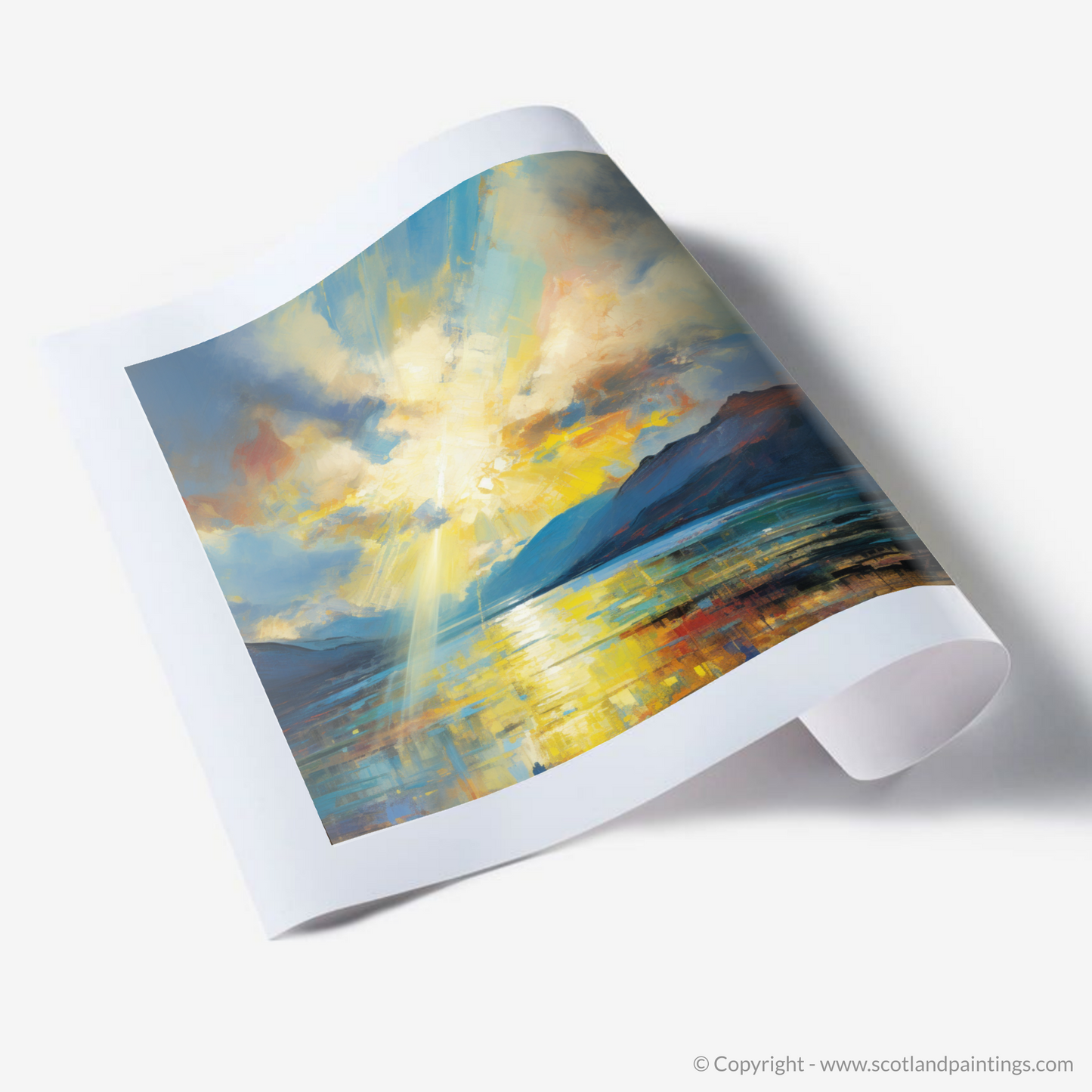 Art Print of Sun rays through clouds above Loch Lomond