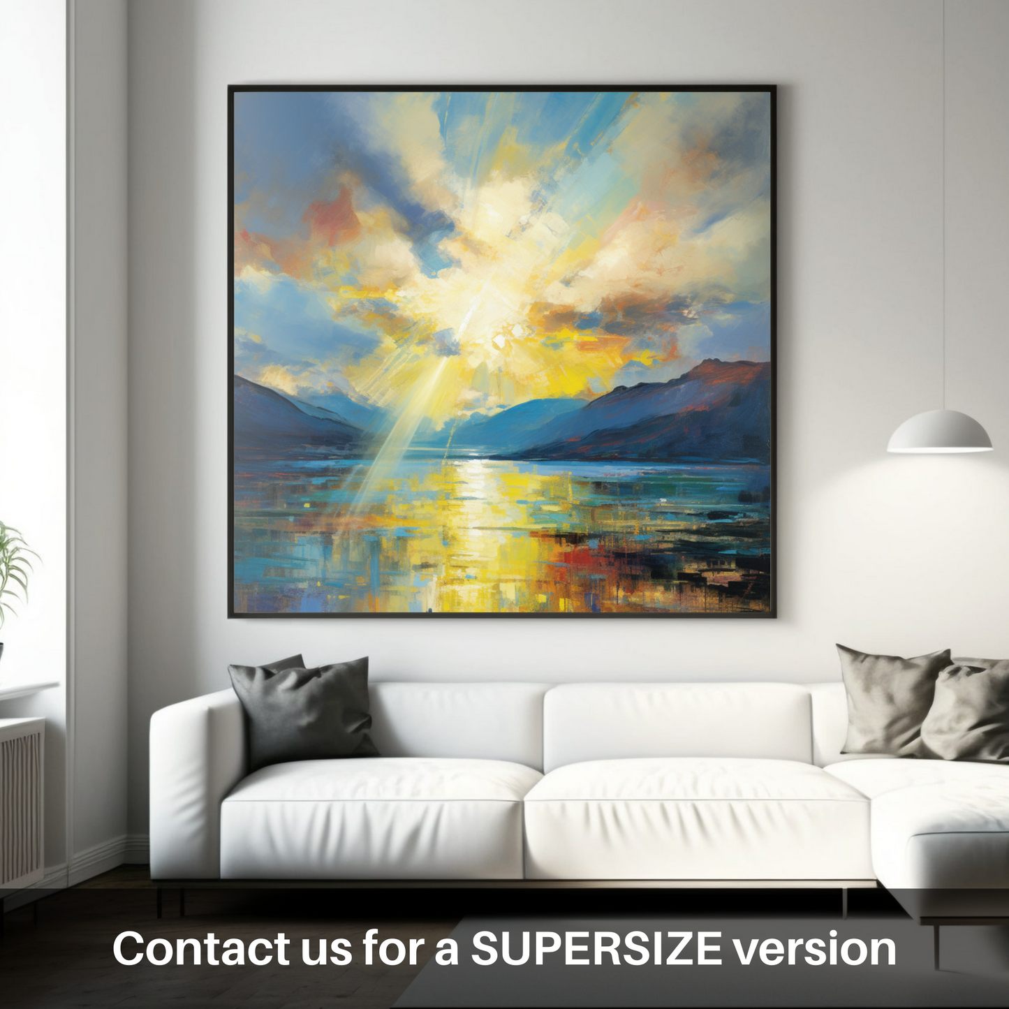 Huge supersize print of Sun rays through clouds above Loch Lomond