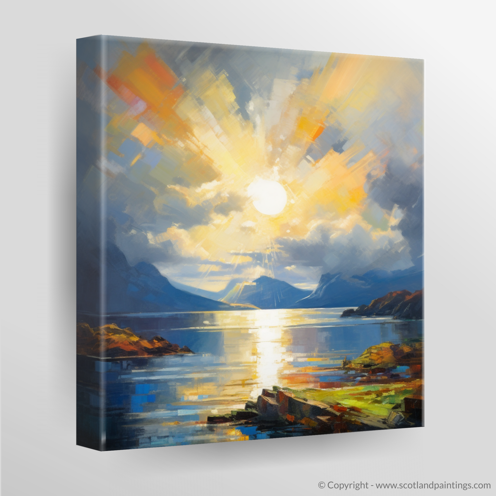 Canvas Print of Sun rays through clouds above Loch Lomond