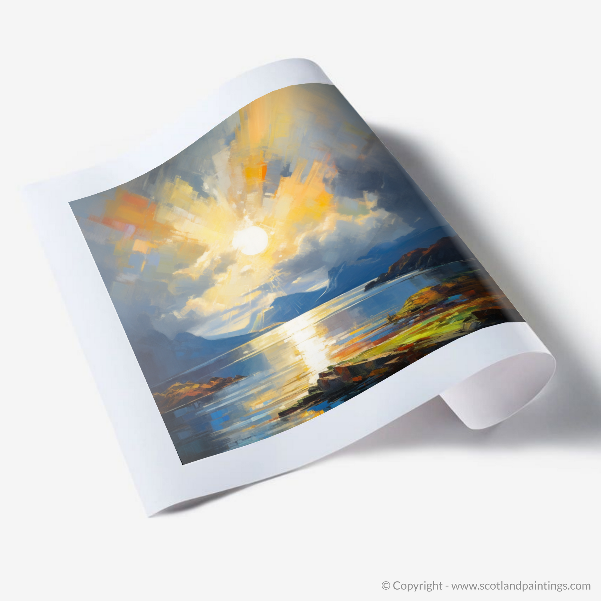 Art Print of Sun rays through clouds above Loch Lomond