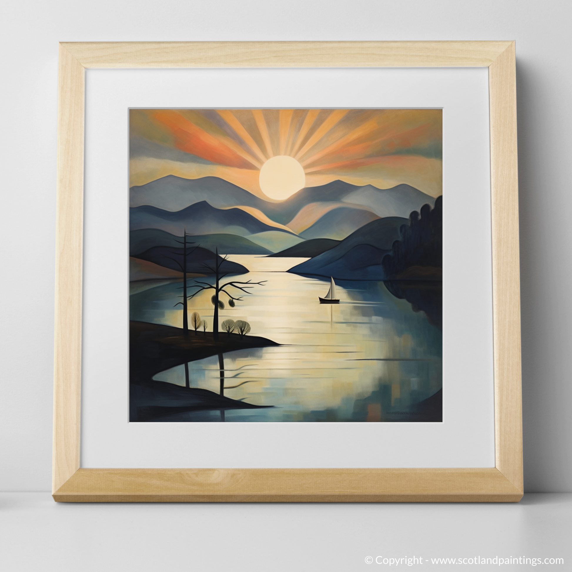 Art Print of Misty morning on Loch Lomond with a natural frame