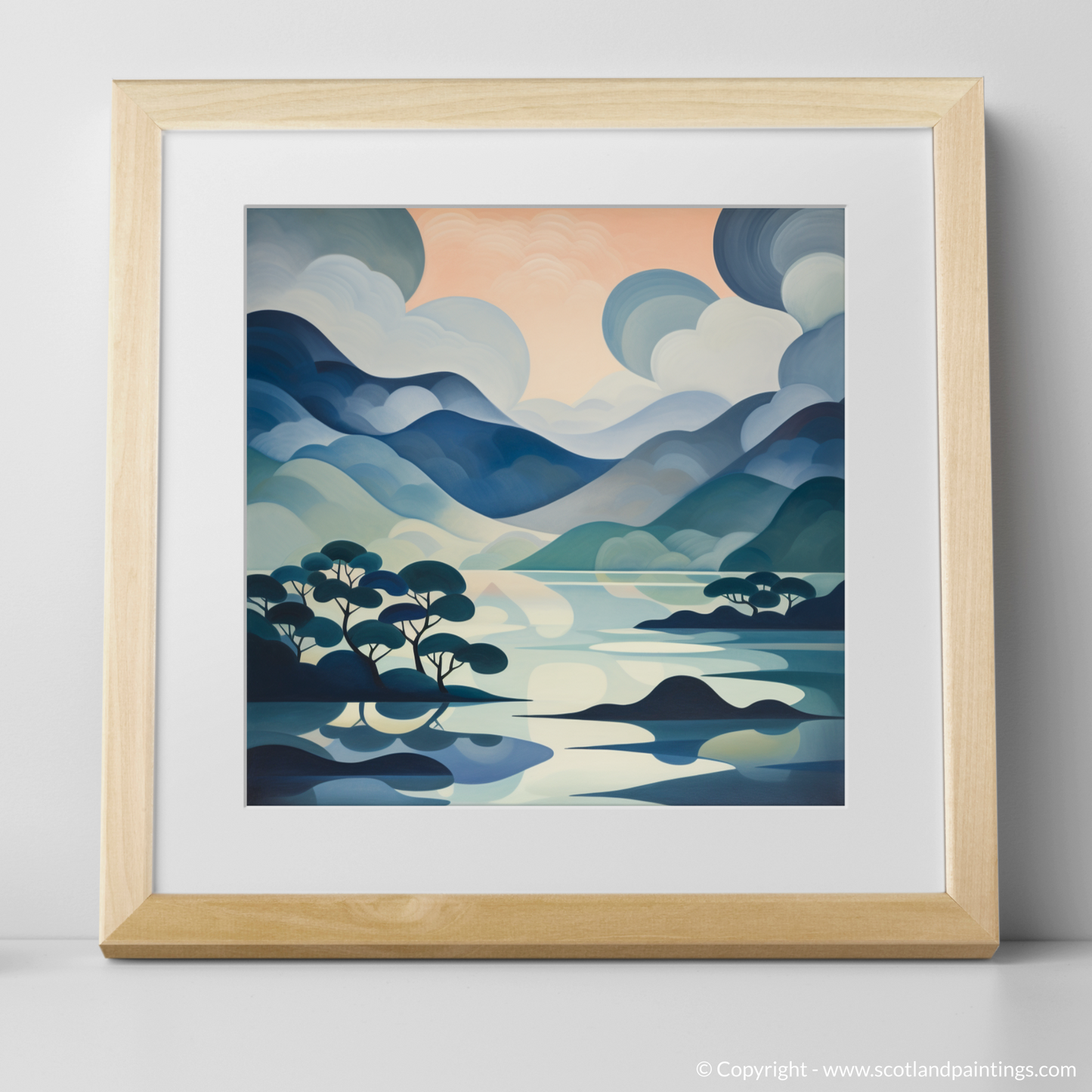 Art Print of Misty morning on Loch Lomond with a natural frame