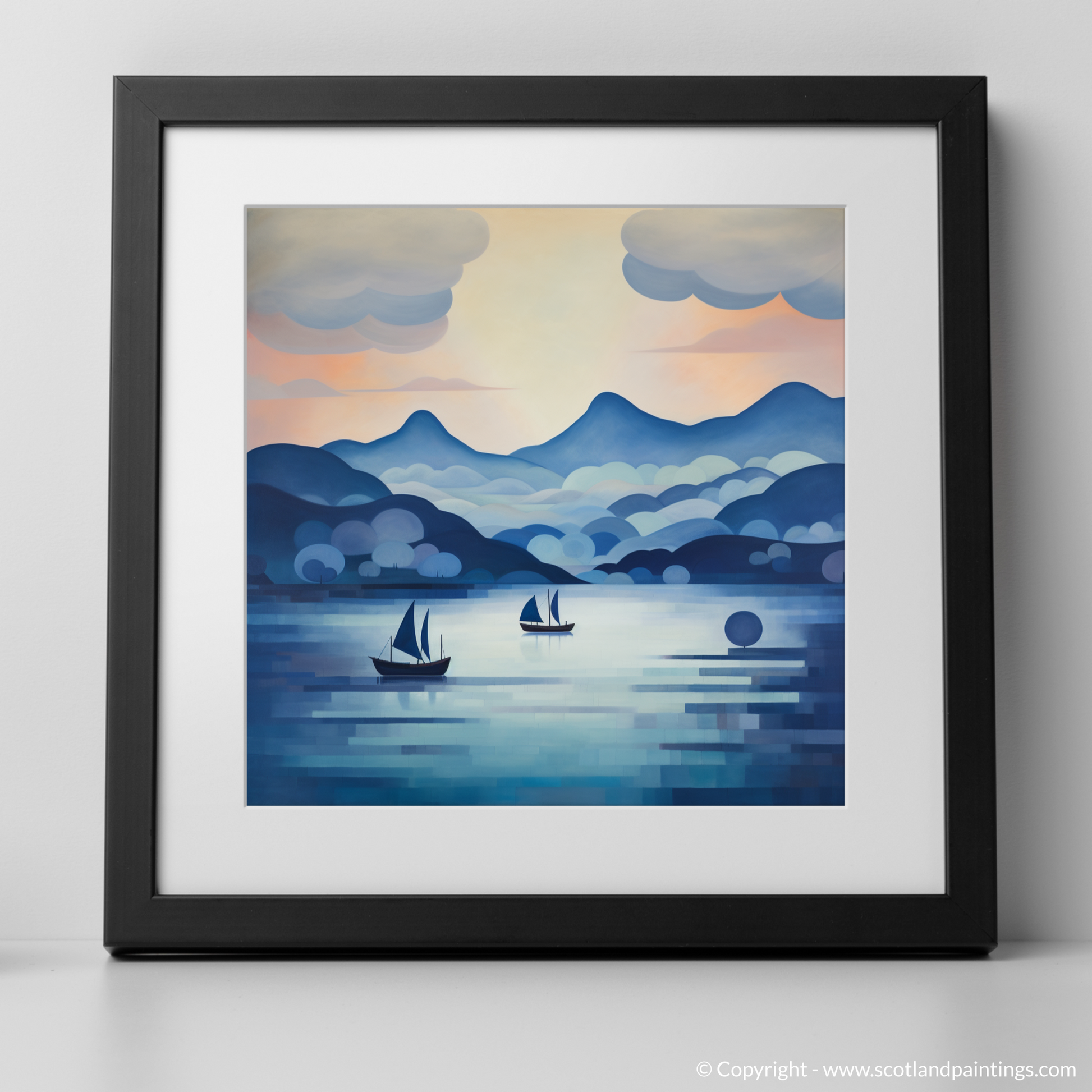 Art Print of Misty morning on Loch Lomond with a black frame