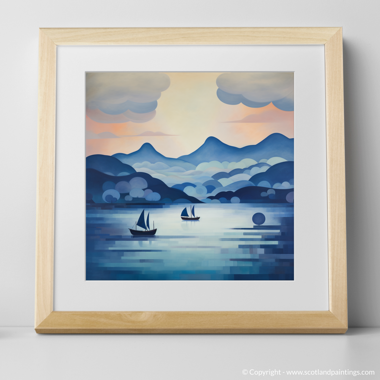 Art Print of Misty morning on Loch Lomond with a natural frame