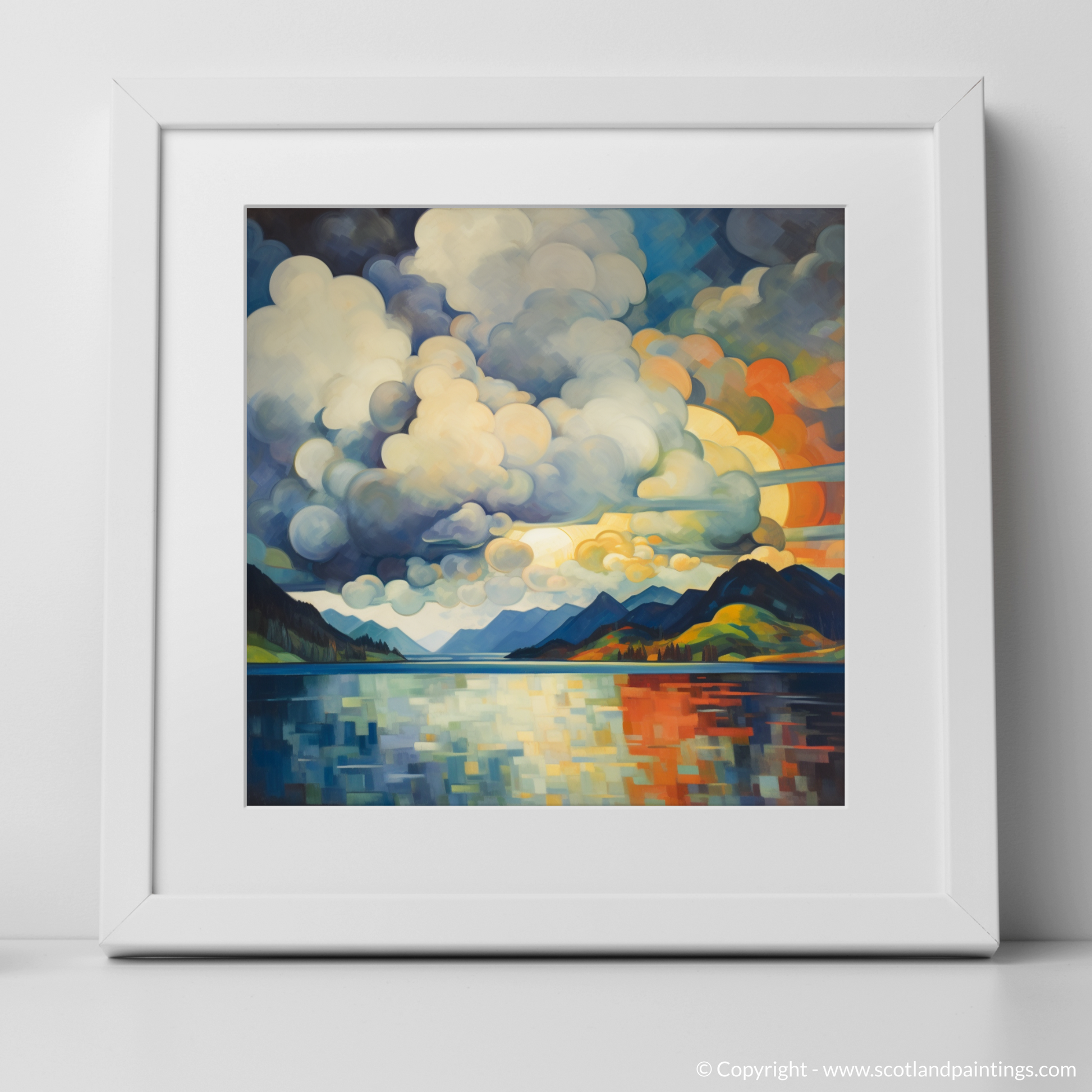 Art Print of Storm clouds above Loch Lomond with a white frame