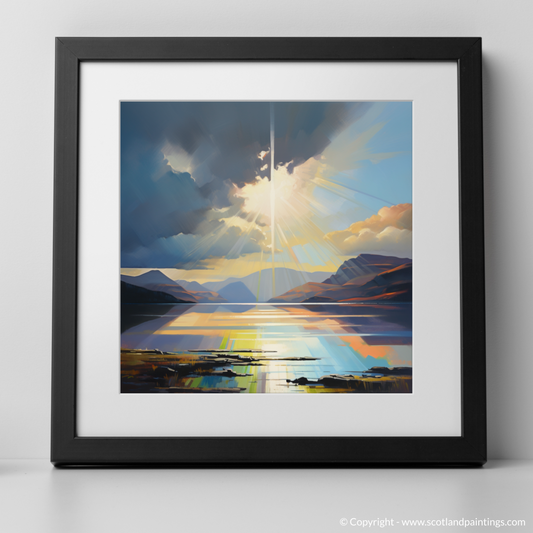 Art Print of Crepuscular rays above Loch Lomond with a black frame