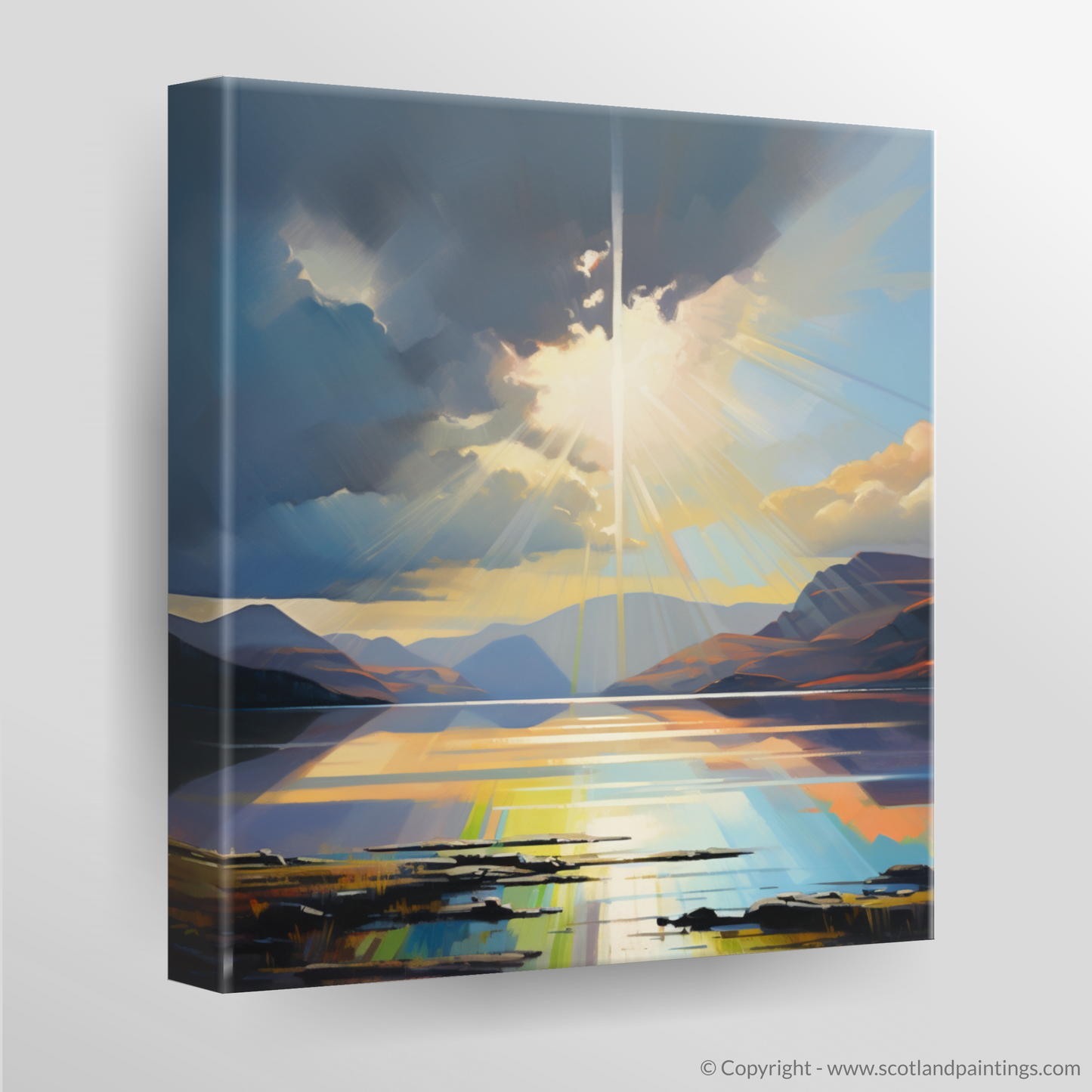 Canvas Print of Crepuscular rays above Loch Lomond