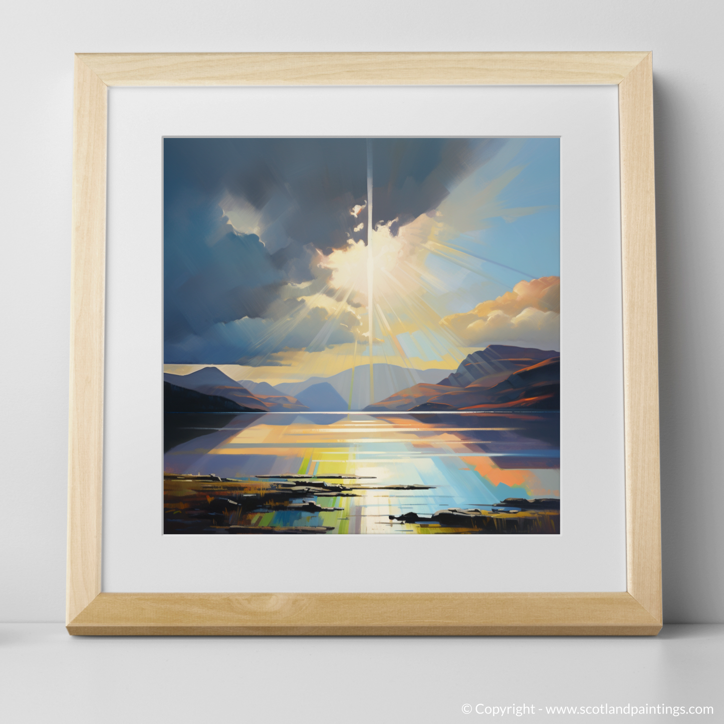 Art Print of Crepuscular rays above Loch Lomond with a natural frame