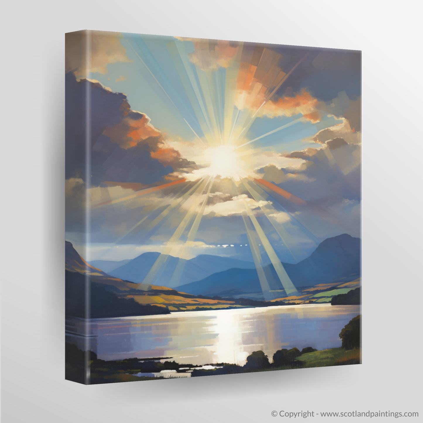 Canvas Print of Crepuscular rays above Loch Lomond